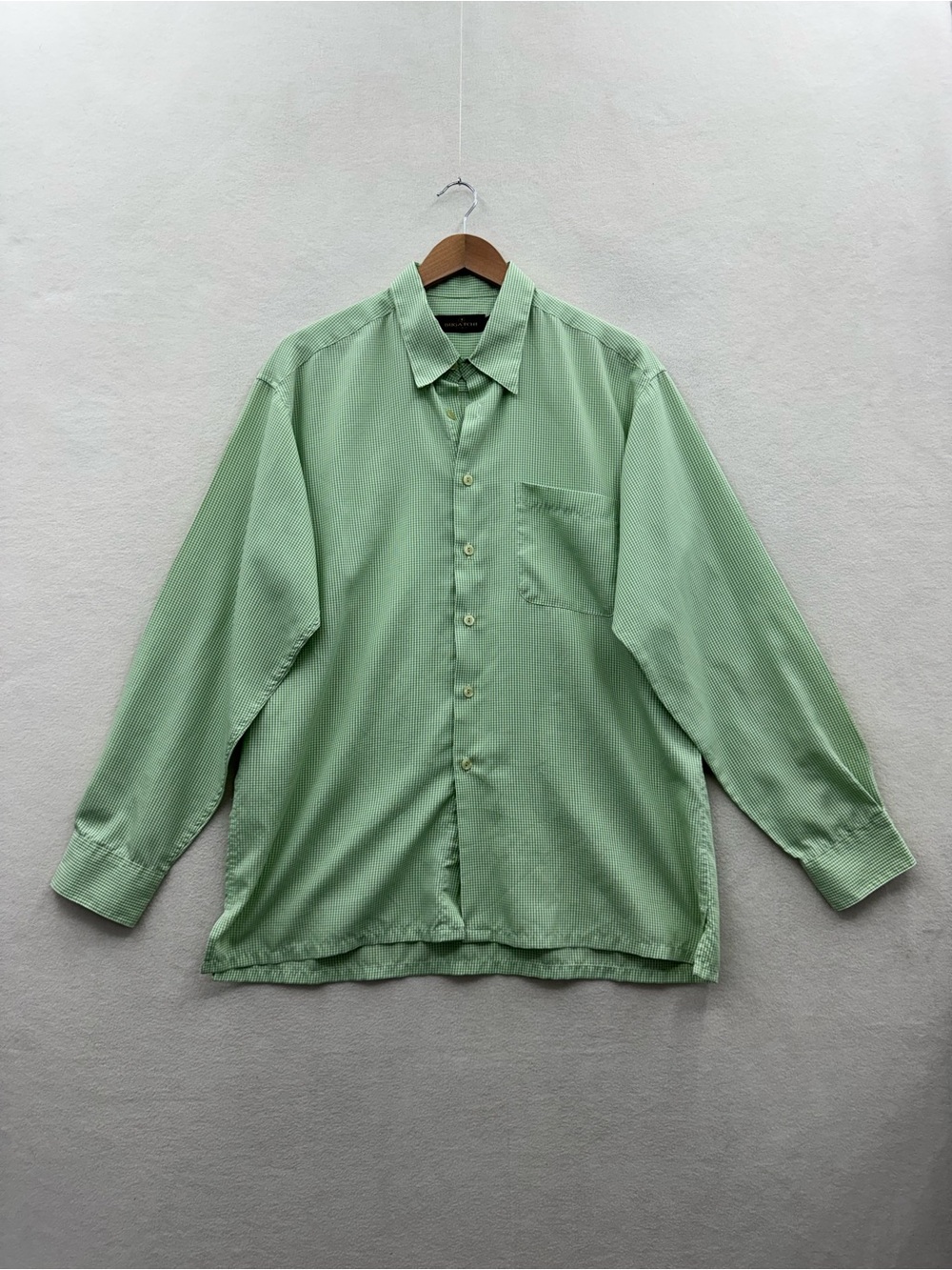 Bugatchi Uomo Men's Large Green Check Button Down Long Sleeve Shirt